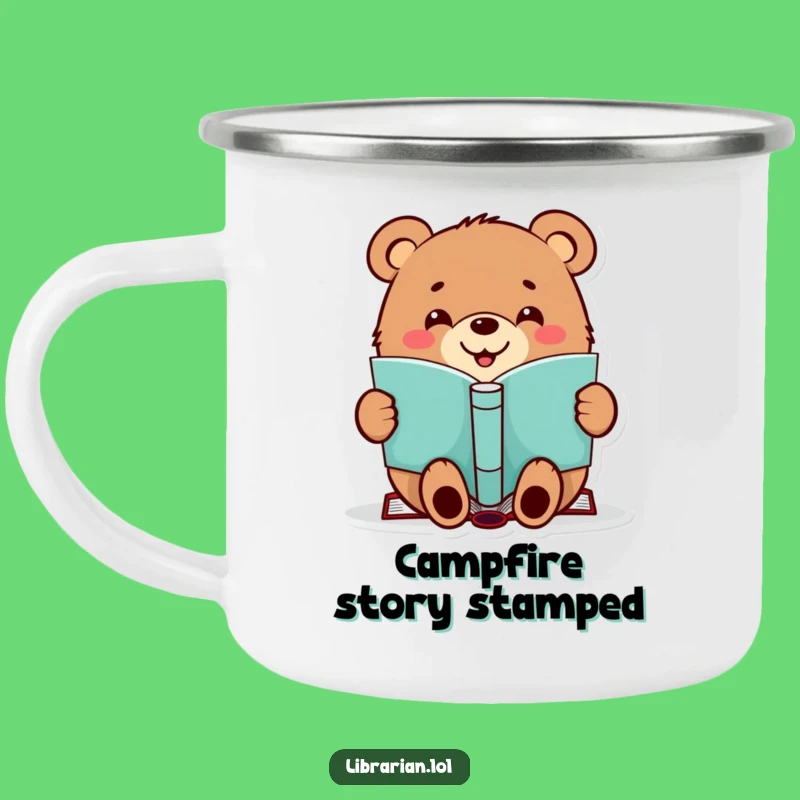 Funny Enamel Mug - Bear Book Stamper, Adventurous Funny Gift