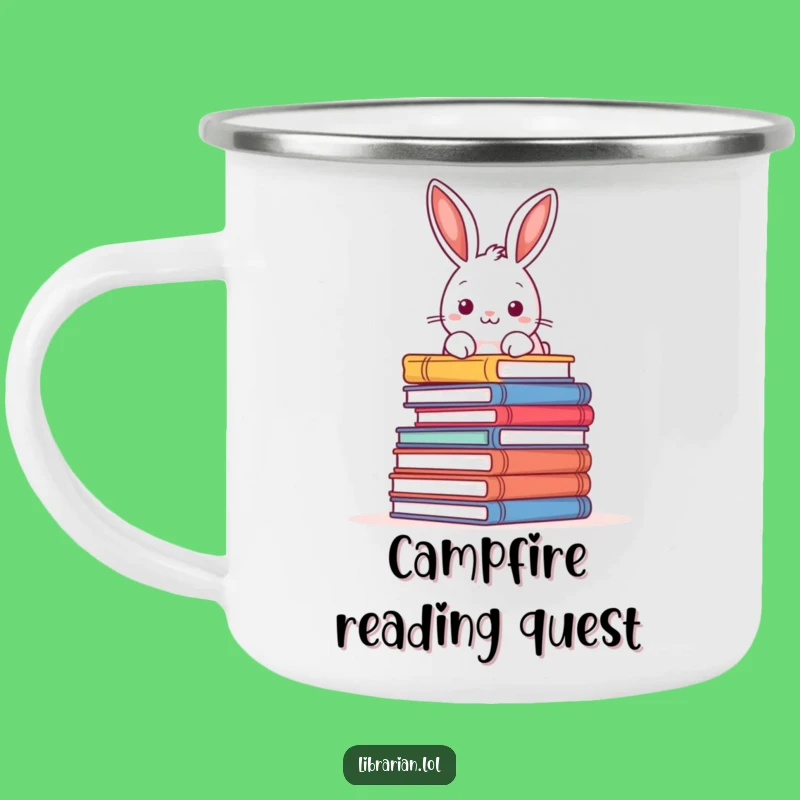 Funny Enamel Mug - Rabbit Book Peek, Adventurous Funny Gift