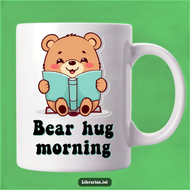 Funny Book Stamp Mug - Cheerful Bear Reader, Perfect Funny Gift