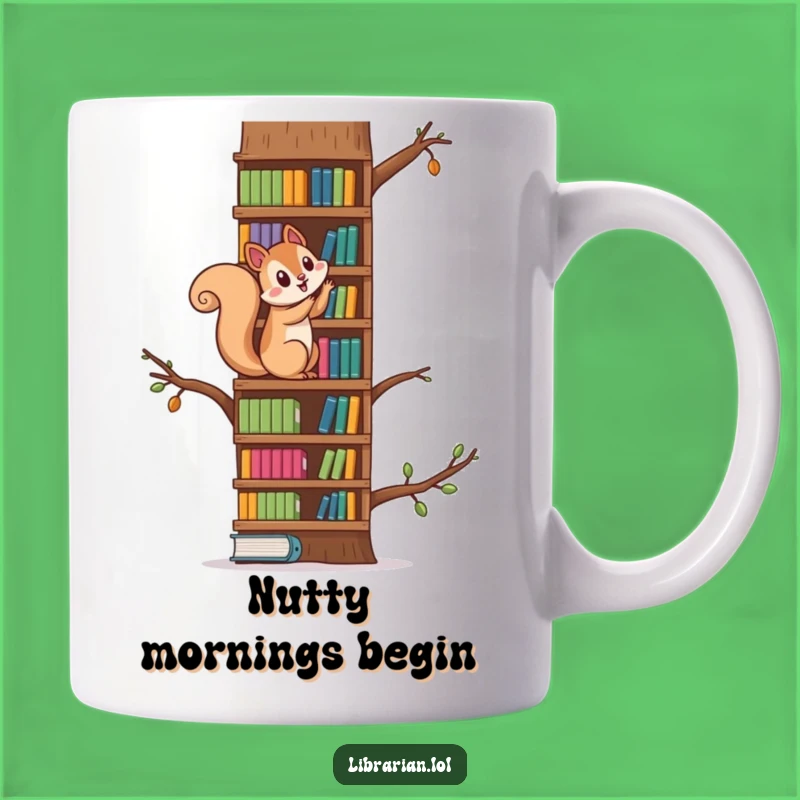 Funny Squirrel Bookshelf Mug - Hilarious Gift for Energetic Readers
