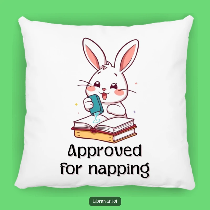 Funny Rabbit Stamping Books Pillow: Cozy Organizer Accent, Cheerful Comfort