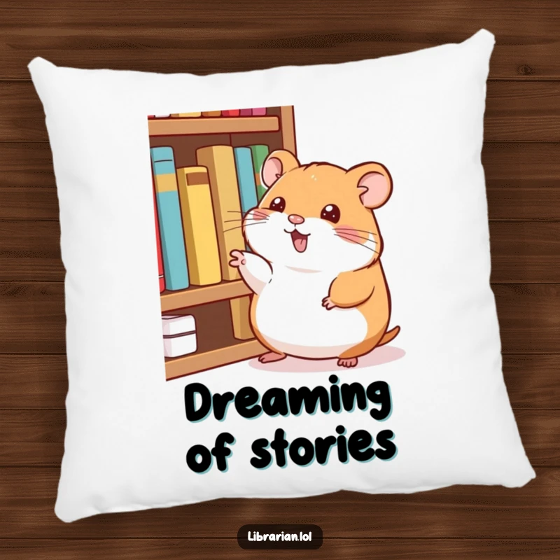 Funny Pillow: Happy hamster taps its foot and points to books, offering funny literary companionship.