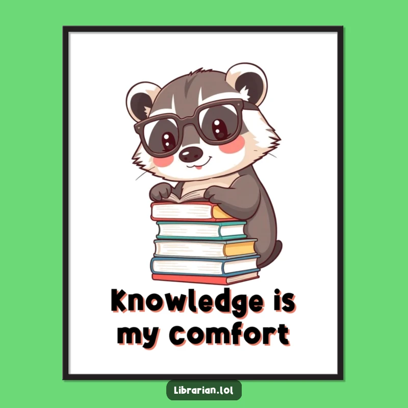 Funny Badger Reading Digital Art: Book Lover Download, Intellectual Decor