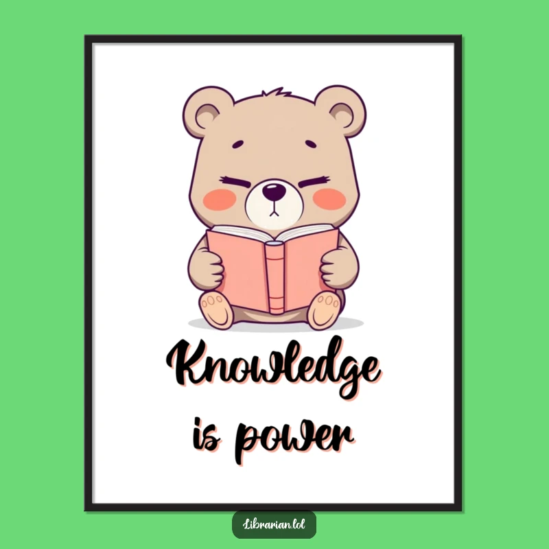 Funny Determined Bear Digital Art: Instant Download Wise Book Whimsy