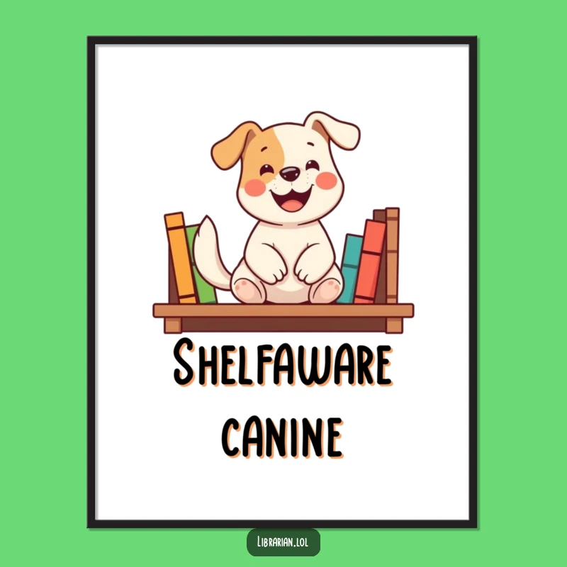 Funny Dog Bookshelf Digital Art: Bring Literary Cheer Home