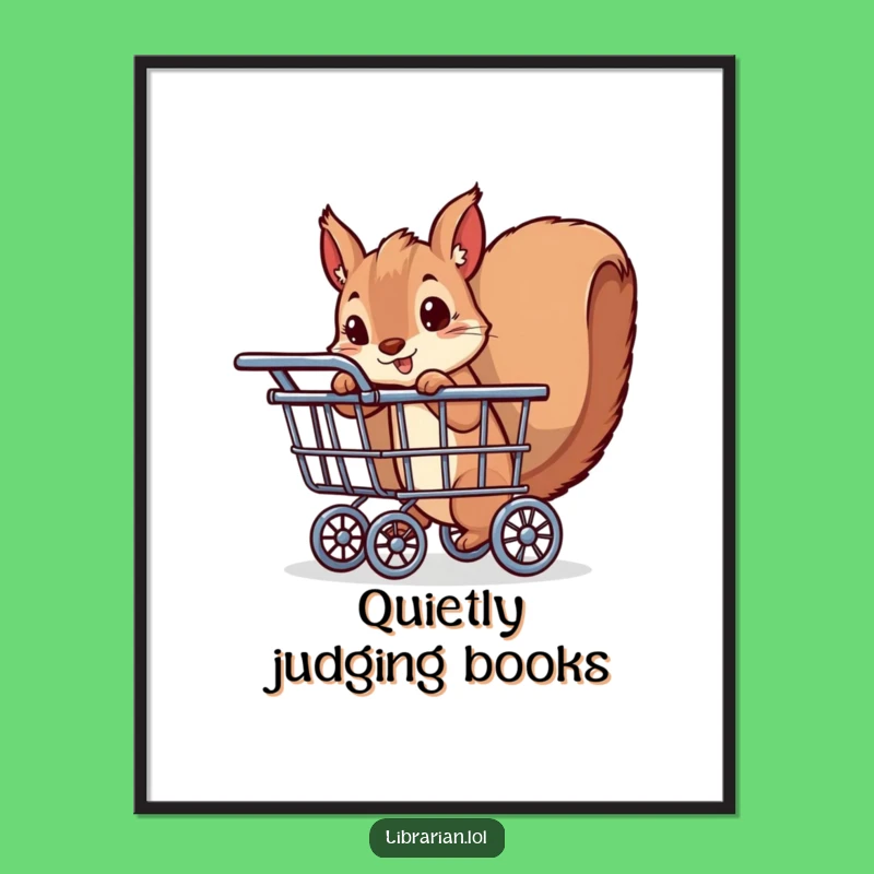 Funny Squirrel Book Cart Print: Playful Peeking Art, Digital Download Funny Gift
