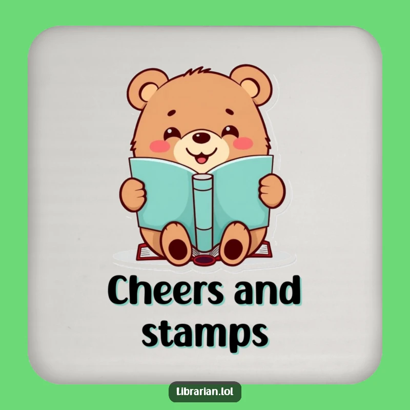 Funny Drink Coaster - Bear Book Stamper, Quirky Funny Gift Set