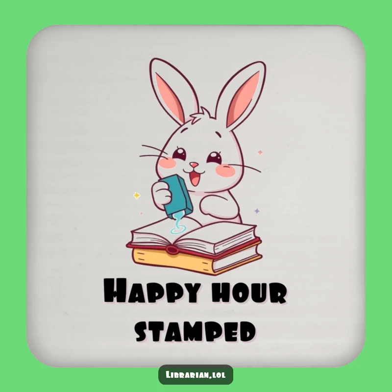 Funny Rabbit Stamping Books Coaster Set: Organizer Table Protection, Cheerful Gift