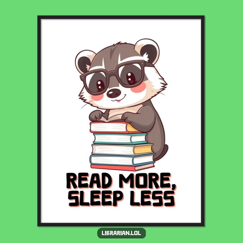Funny Badger Reading Poster: Cozy Book Art Print, Intellectual Decor