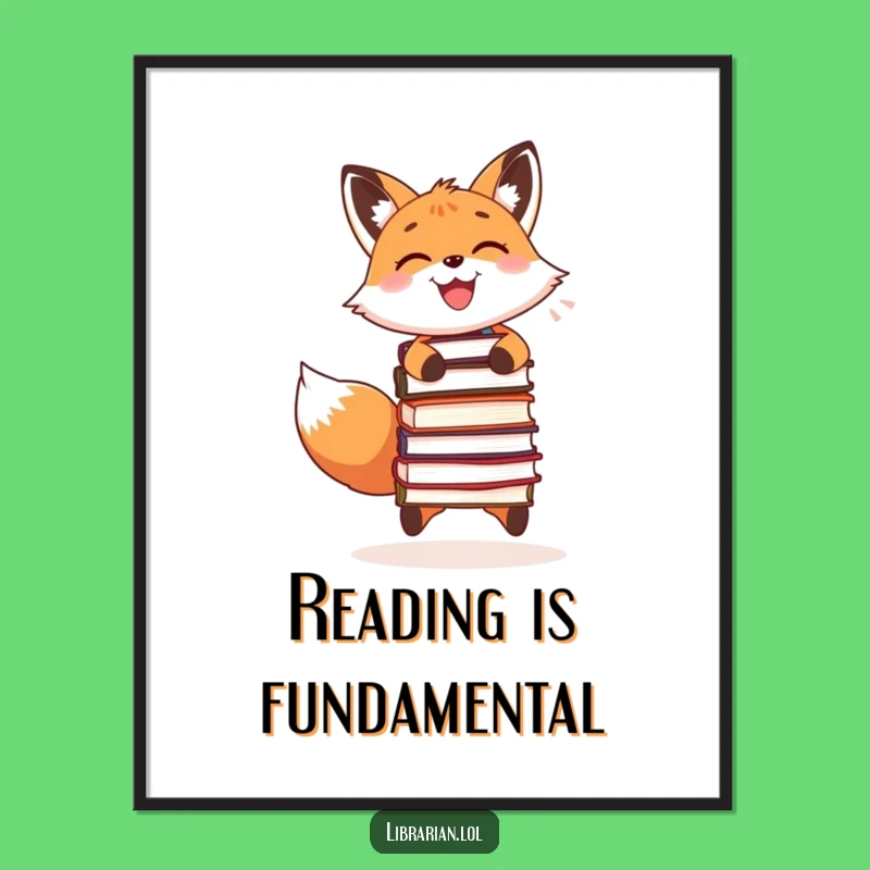 Funny Book Art Poster - Fox Juggler, Quirky Funny Gift Decor