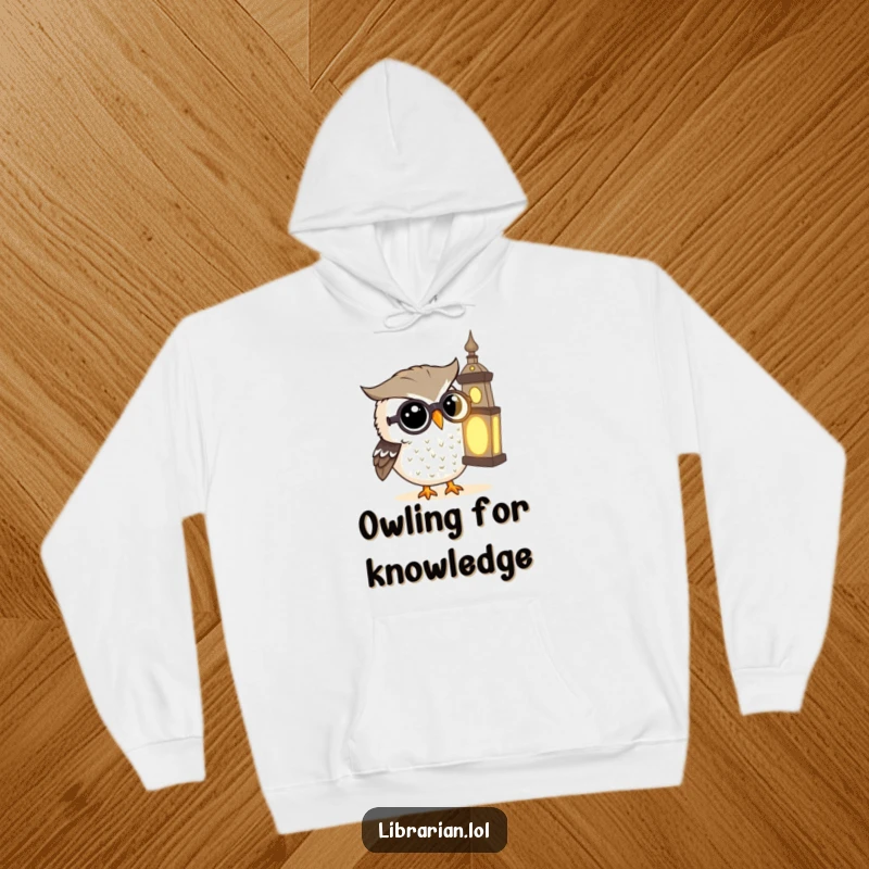 Funny Hoodie: A scholarly owl with spectacles eagerly reads from a luminous, ancient book.