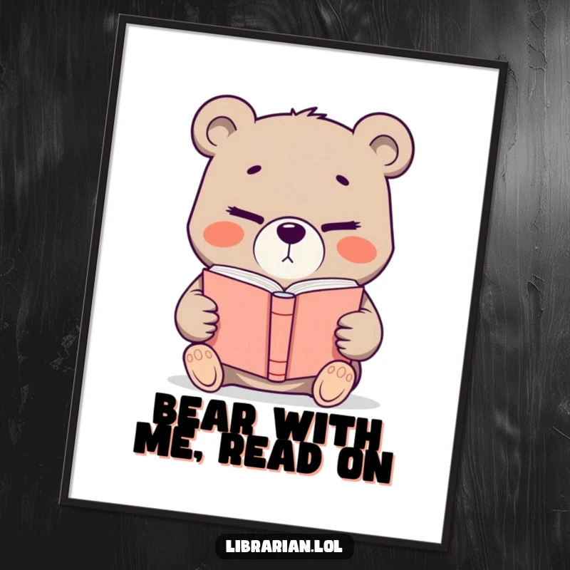 Funny Free Printable Bear Wisdom Art: Determined bear offers a book with a knowing wink, symbolizing knowledge and wit.