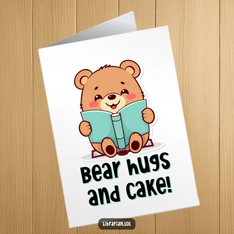 Funny Free Printable Birthday Card: A cheerful bear with a happy grin stamps a book, signifying approval and fun.
