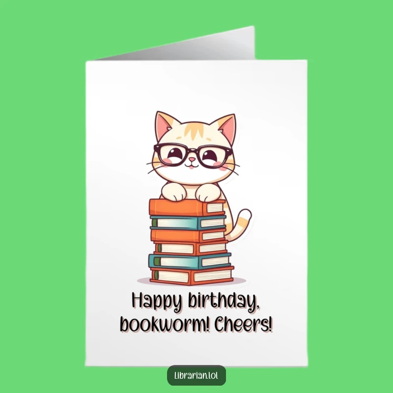 Free Printable Birthday Card: Bookish Cat Stacks Fun - Downloadable Funny Gift