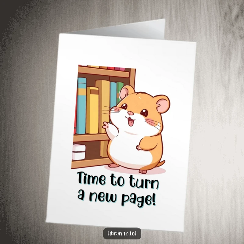 Funny Free Printable Birthday Card: Happy hamster pointing at books. Hilarious reading enthusiast DIY.
