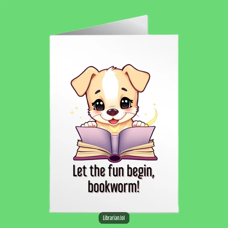 Free Printable Funny Puppy Birthday Card: Giggling Dog Magical Book Downloadable Gift