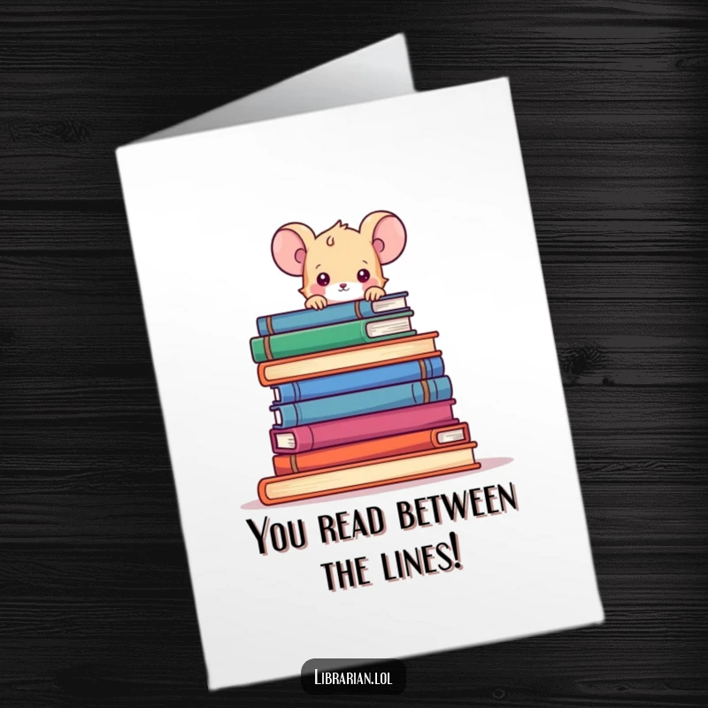 Funny Free Printable Congrats Card: Tiny mouse peeking over books, cheering for an achievement, downloadable gift.