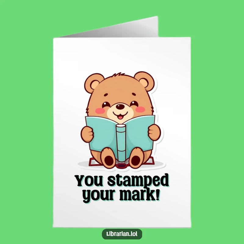 Free Printable Congrats Card: Amusing Bear Stamping Book, Approved Success Downloadable Gift