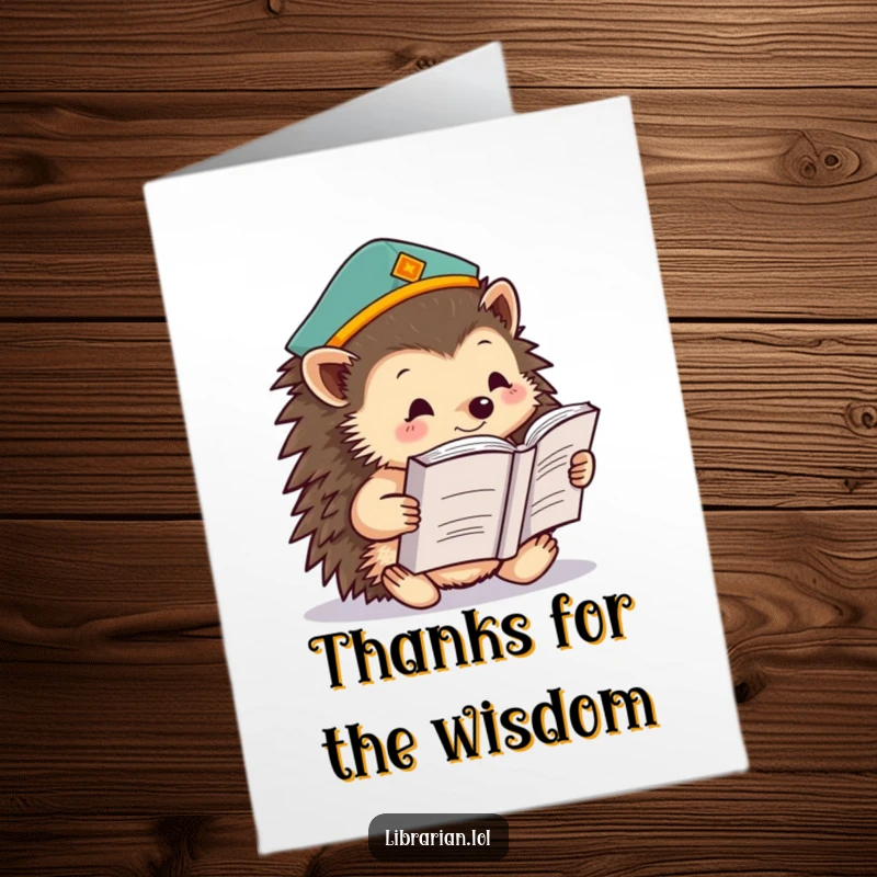 Funny Free Printable Hedgehog Thank You Card: A studious hedgehog offers thanks with a book, perfect print at home gift.
