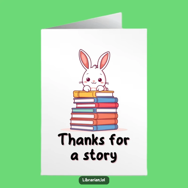 Free Printable Thank You Card: Grateful Rabbit Book Pile, Reader's Thanks Downloadable Gift