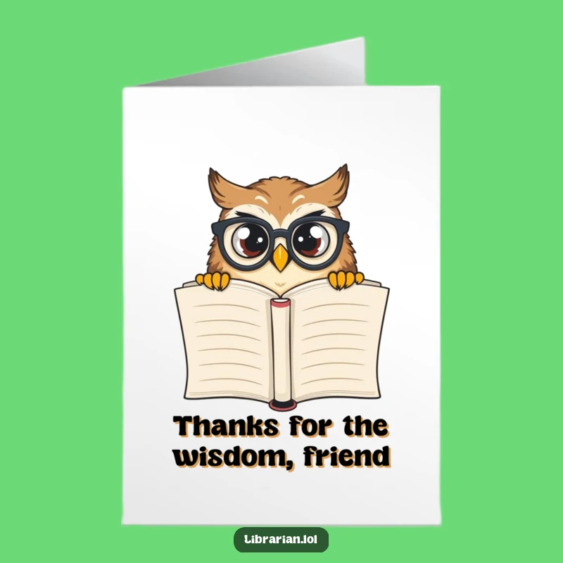 Free Printable Thank You Card: Curious Book Owl - Funny Downloadable Gift