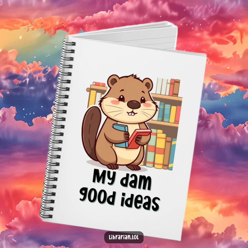 Determined beaver diligently organizing books on a shelf, printed on a notebook for focused planning and note-taking.