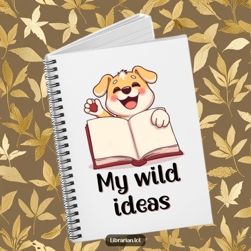Funny dog notebook, a happy dog stamping a large book with its paw, ideal for writing and celebrating reading and pets.