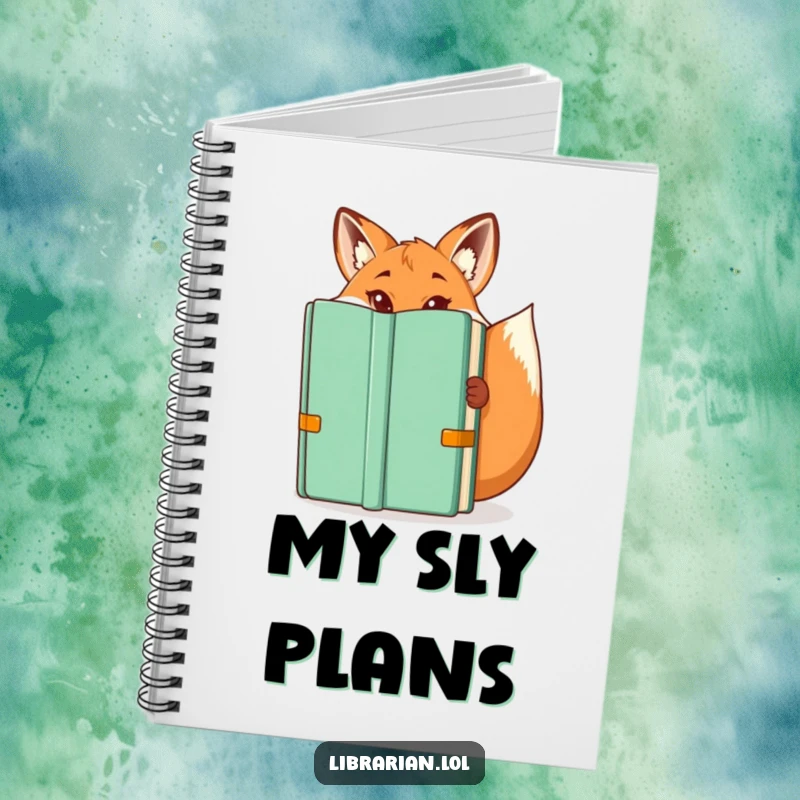 Funny notebook: A mischievous fox librarian peeking out, ideal for a funny gift for writers.