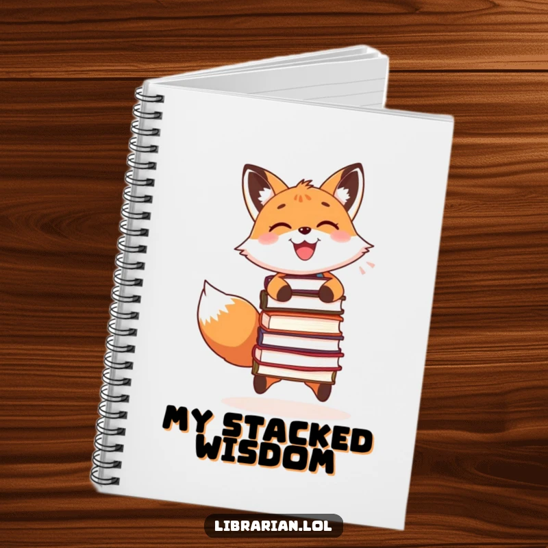 Funny notebook featuring a smiling fox juggling books, ideal for jotting down ideas with a literary theme.