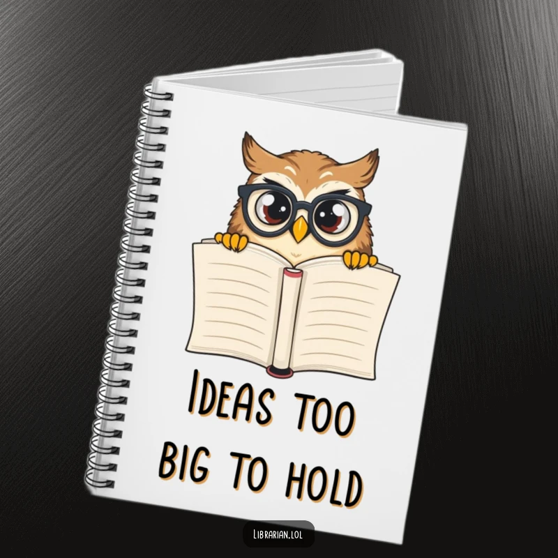 Funny owl wearing spectacles peeking over a book, on a lined notebook, inspiring creativity with a humorous touch.