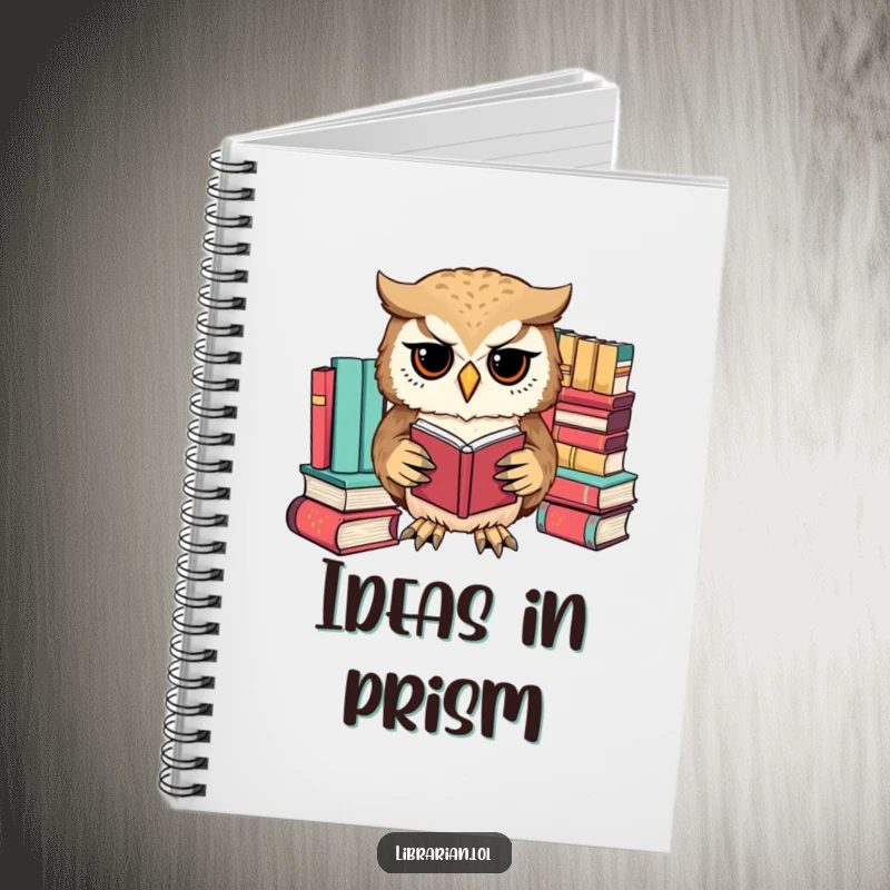 Funny owl meticulously sorting books by color with its paws, a hilarious notebook for organized notes and lists.