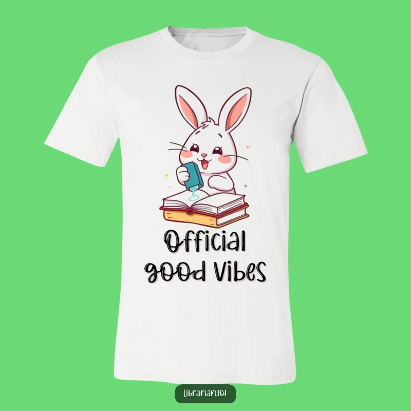 Funny Rabbit Stamping Books T-Shirt: Energetic Organizer Tee, Cheerful Gift