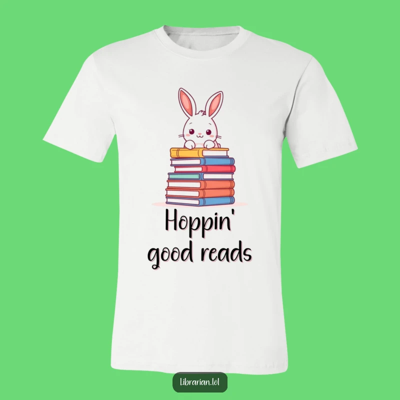 Funny Rabbit Reader T-Shirt - Book Pile Peek, Great Funny Gift