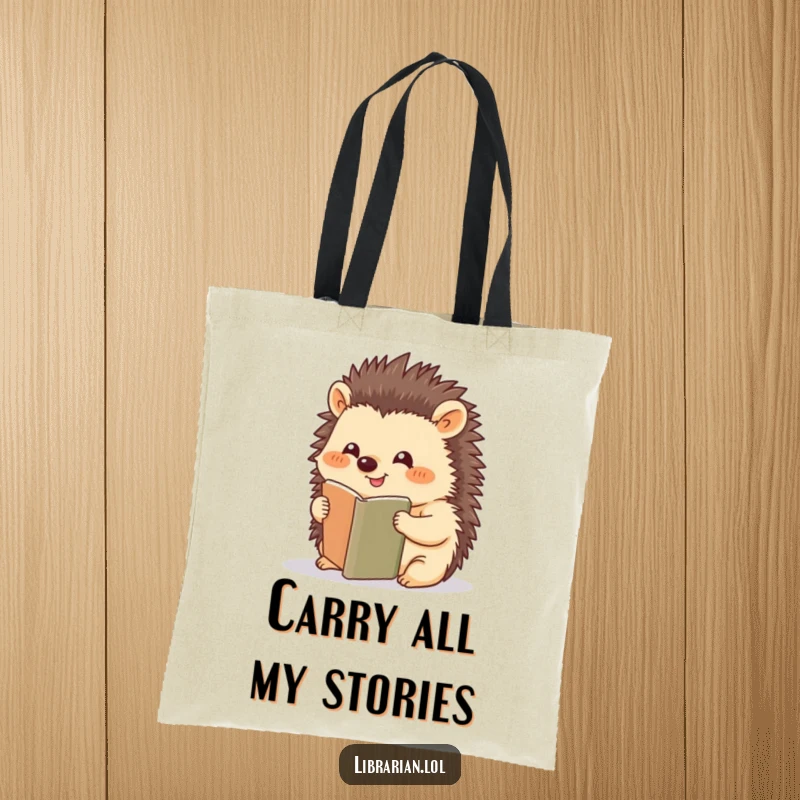 Funny Hedgehog tote bag, placing a bookmark with a smile, book carrier, cute animal design, ideal funny gift.