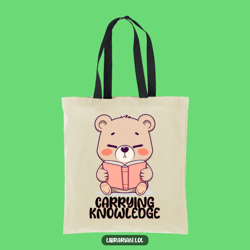 Funny Determined Bear Book Tote Bag: Carry Your Library in Style