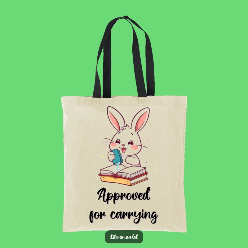 Funny Rabbit Stamping Books Tote Bag: Organizer Accessory, Cheerful Style