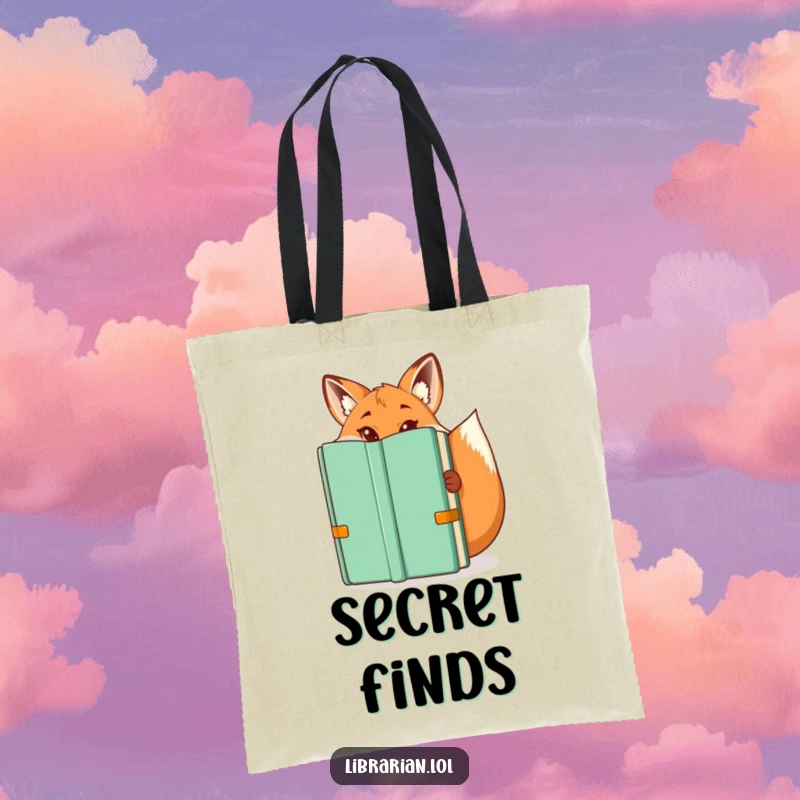 Funny tote bag: A sly fox librarian peeking from a book, a fun and funny gift.